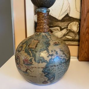 Leather Wrapped Bottle w/ World Map